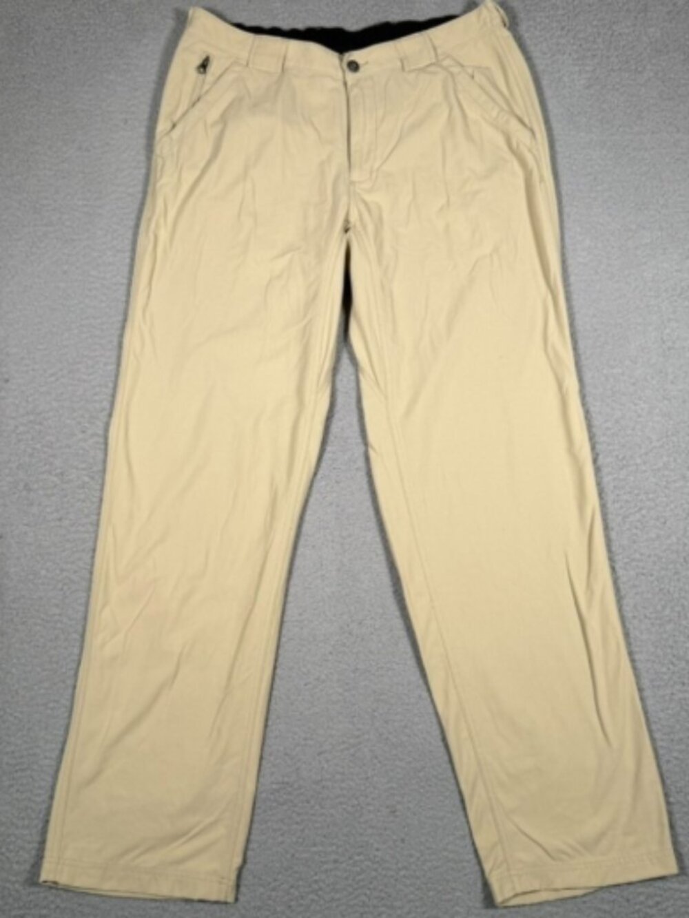 Duluth Pants Mens Large Tan Elastic Waist Nylon Stretch Straight Fit Logo‎